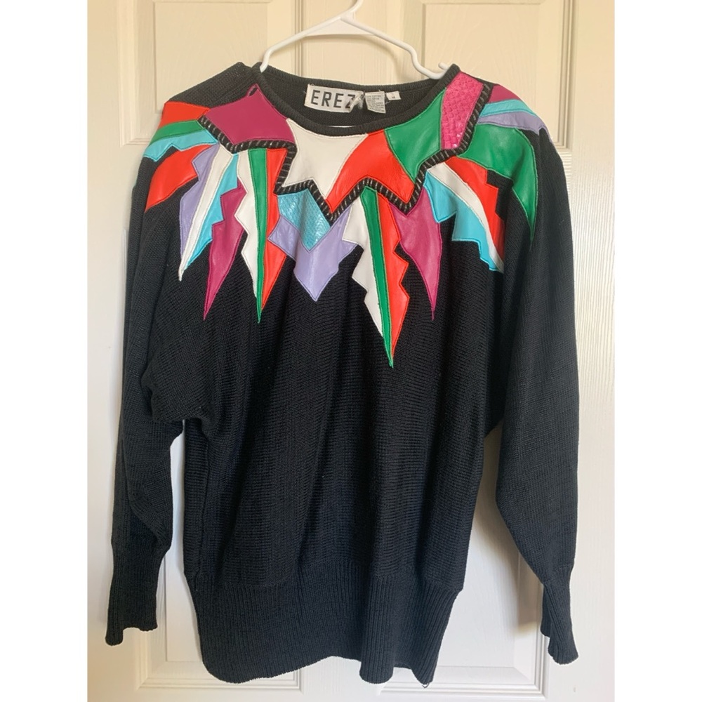 Vintage Erez Leather Embellished Sweater Women’s Medium